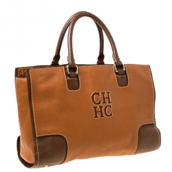 Pre Owned حقيبة كارولينا هيريرا جلد بني فاتح/بني