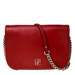 CH CAROLINA HERRERA Red Leather Clutch Env Bag