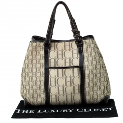 Pre Owned Carolina Herrera Beige/Brown Monogram Canvas and Leather Tote 