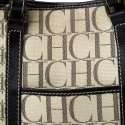 Pre Owned Carolina Herrera Beige/Brown Monogram Canvas and Leather Tote 