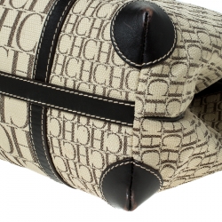 Pre Owned Carolina Herrera Beige/Brown Monogram Canvas and Leather Tote 