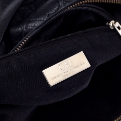 Pre Owned Carolina Herrera Black Monogram Leather Chain Hobo