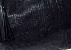 Pre Owned Carolina Herrera Black Monogram Leather Chain Hobo