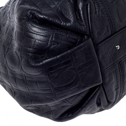 Pre Owned Carolina Herrera Black Monogram Leather Chain Hobo