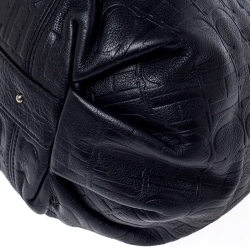 Pre Owned Carolina Herrera Black Monogram Leather Chain Hobo