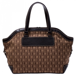 Carolina Herrera Beige/Brown Monogram Canvas and Leather Satchel