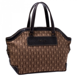 Carolina Herrera Beige/Brown Monogram Canvas and Leather Satchel
