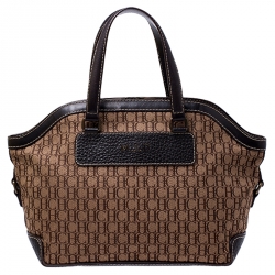 Carolina Herrera Beige/Brown Monogram Canvas and Leather Satchel
