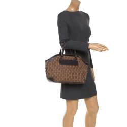 Carolina Herrera Beige/Brown Monogram Canvas and Leather Satchel