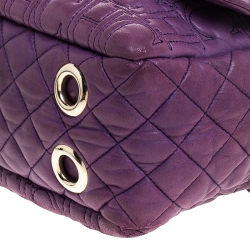 Pre Owned CH Carolina Herrera Purple Monogram Leather Chain Shoulder Bag