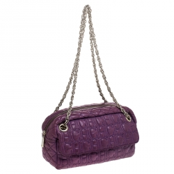 Pre Owned CH Carolina Herrera Purple Monogram Leather Chain Shoulder Bag
