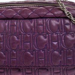 Pre Owned CH Carolina Herrera Purple Monogram Leather Chain Shoulder Bag