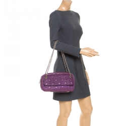 Pre Owned CH Carolina Herrera Purple Monogram Leather Chain Shoulder Bag