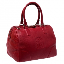 Pre Owned Carolina Herrera Red Leather Bowler Bag