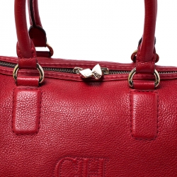 Pre Owned Carolina Herrera Red Leather Bowler Bag
