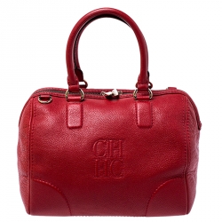 Pre Owned Carolina Herrera Red Leather Bowler Bag