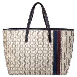 Pre Owned Carolina Herrera Multicolor Monogram Canvas and Leather Shopper Tote 