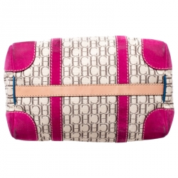 Pre Owned Carolina Herrera Beige/Pink Monogram Canvas/Suede and Leather Andy Boston Bag           