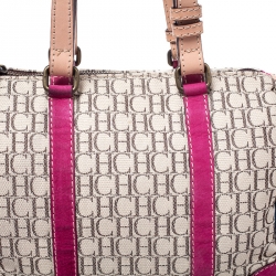 Pre Owned Carolina Herrera Beige/Pink Monogram Canvas/Suede and Leather Andy Boston Bag           