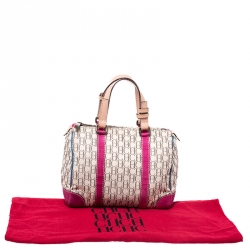 Pre Owned Carolina Herrera Beige/Pink Monogram Canvas/Suede and Leather Andy Boston Bag           
