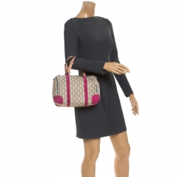 Pre Owned Carolina Herrera Beige/Pink Monogram Canvas/Suede and Leather Andy Boston Bag           