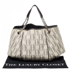 Pre Owned Carolina Herrera Beige/Brown Monogram Coated Canvas Chain Tote