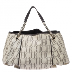 Pre Owned Carolina Herrera Beige/Brown Monogram Coated Canvas Chain Tote