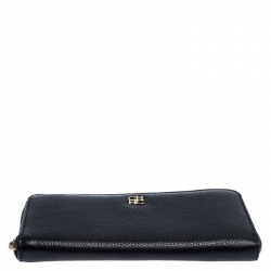 Pre Owned محفظة كارولينا هيريرا سحاب ملتف جلد سوداء