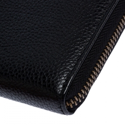 Pre Owned محفظة كارولينا هيريرا سحاب ملتف جلد سوداء