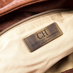 Pre Owned CH Carolina Herrera Brown Monogram Leather Tote