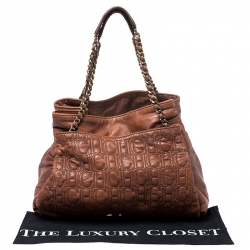 Pre Owned CH Carolina Herrera Brown Monogram Leather Tote