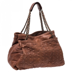 Pre Owned CH Carolina Herrera Brown Monogram Leather Tote