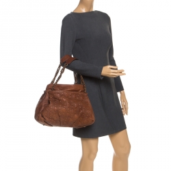 Pre Owned CH Carolina Herrera Brown Monogram Leather Tote