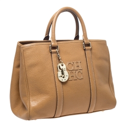 Pre Owned Carolina Herrera Beige Pebbled Leather Medium Matteo Tote