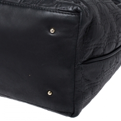 Pre Owned CH Carolina Herrera Black Monogram Embossed Leather Bucket Bag