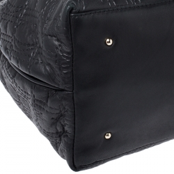 Pre Owned CH Carolina Herrera Black Monogram Embossed Leather Bucket Bag