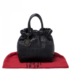 Pre Owned CH Carolina Herrera Black Monogram Embossed Leather Bucket Bag