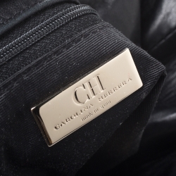 Pre Owned CH Carolina Herrera Black Monogram Embossed Leather Bucket Bag