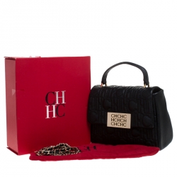 مملوكة مسبقًا CH Carolina Herrera Black Leather Small Top Handle Bag