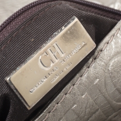 Pre Owned Carolina Herrera Metallic Silver Monogram Leather Audrey Shoulder Bag