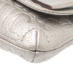 Pre Owned Carolina Herrera Metallic Silver Monogram Leather Audrey Shoulder Bag