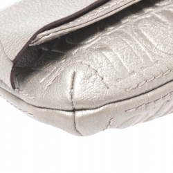 Pre Owned Carolina Herrera Metallic Silver Monogram Leather Audrey Shoulder Bag