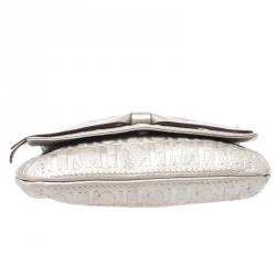 Pre Owned Carolina Herrera Metallic Silver Monogram Leather Audrey Shoulder Bag