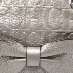 Pre Owned Carolina Herrera Metallic Silver Monogram Leather Audrey Shoulder Bag
