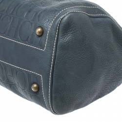 Pre Owned Carolina Herrera Dark Green Monogram Leather Andy Boston Bag