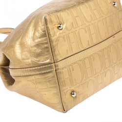 Pre Owned Carolina Herrera Metallic Gold Monogram Leather Matryoshka Tote