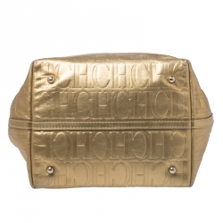 Pre Owned Carolina Herrera Metallic Gold Monogram Leather Matryoshka Tote