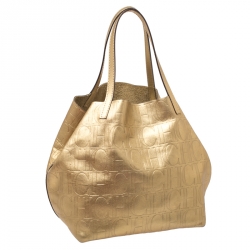 Pre Owned Carolina Herrera Metallic Gold Monogram Leather Matryoshka Tote