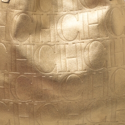 Pre Owned Carolina Herrera Metallic Gold Monogram Leather Matryoshka Tote