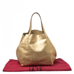 Pre Owned Carolina Herrera Metallic Gold Monogram Leather Matryoshka Tote